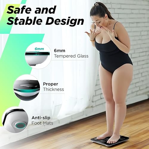 Miniatura 7 de Báscula inteligente para peso corporal y porcentaje de grasa, báscula digital de baño de alta precisión con pantalla grande para IMC frecuencia