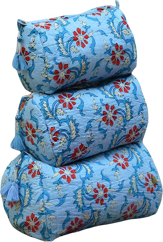 INDACORIFY Conjunto com 3 necessaires de algodão com estampa floral Pattern- 26 e zíper
