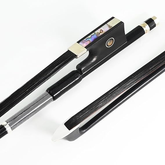 Carbon Fiber Violin Bow 1/2 Size VINGOBOW 100VB 62 cm Half 2/4 for Advanced Student Straight Parisian Eyes Ebony Frog Unbleached Mongolian Black Horse Hair Powerful and Wild Tone Smooth Screw