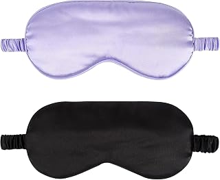 2Pack Silk Sleep Mask,IEKEODI Eye Mask for Sleeping，Elastic Blackout Eye Mask & Blindfold for Full Night's Sleep,Travel and Nap(Black+Purple)