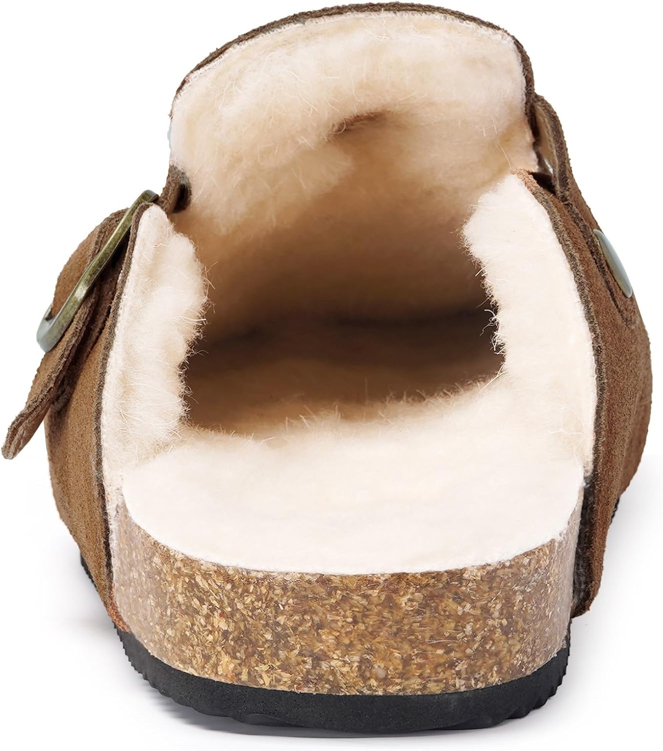 Womens Fur Lined Suede Clogs Mens Fuzzy Leather Mules Cork Footbed Slip On Winter Potato Shoes with Arch Support - Image 4