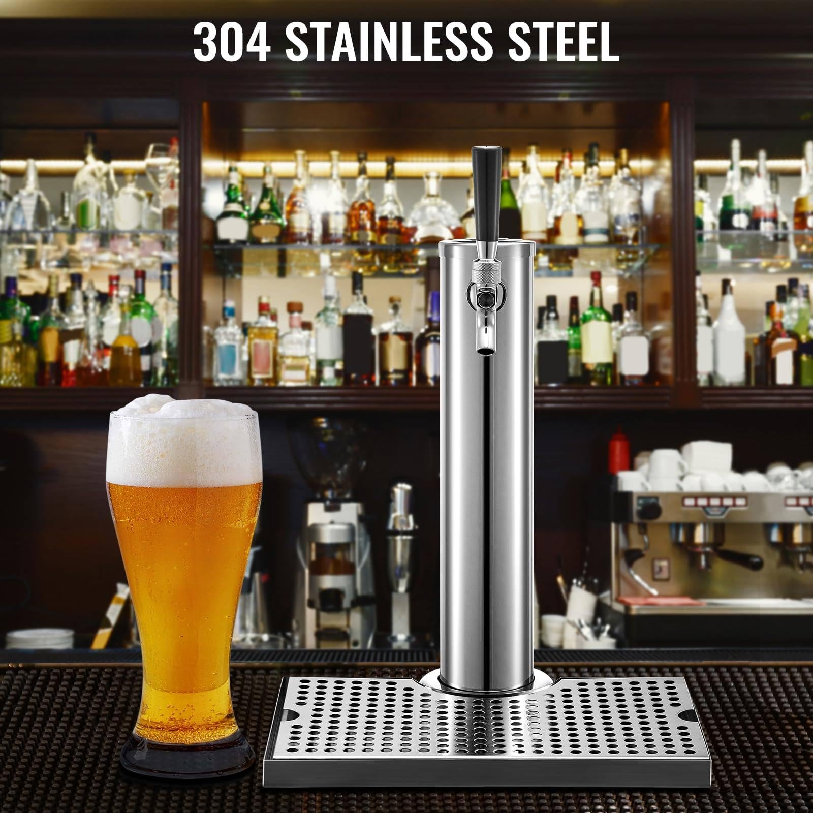 Dispenser a torre per birra con vassoio antigoccia, in acciaio inox, attrezzatura per servire birra e vino, per feste, bar, pub, ristoranti