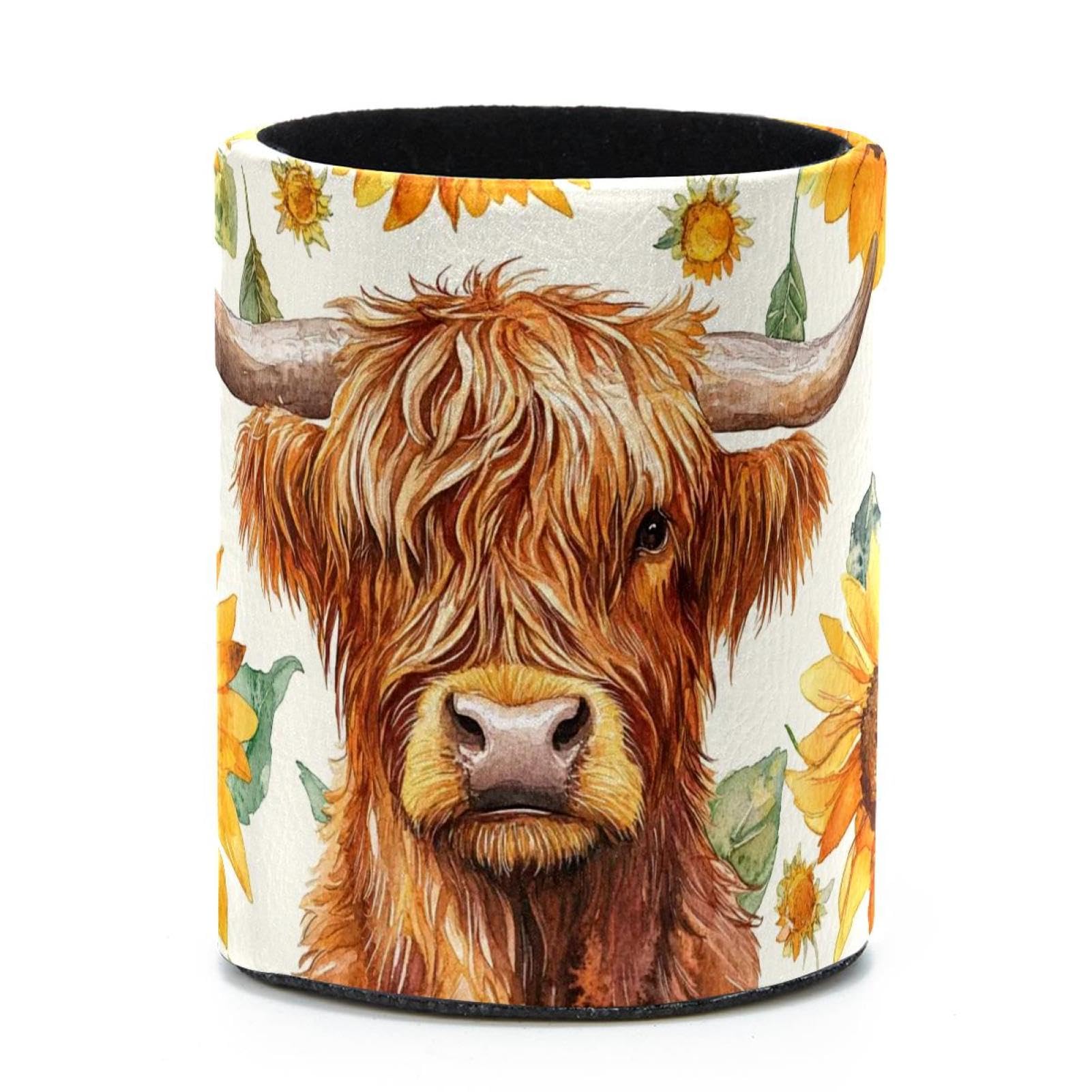 VAPOKF Round Pencil Holders for Desk, Cow Sunflower Pen Holders Pen Pot Makeup Brushes Storage Desktop Stationery Supplies Organiser for Home Office
