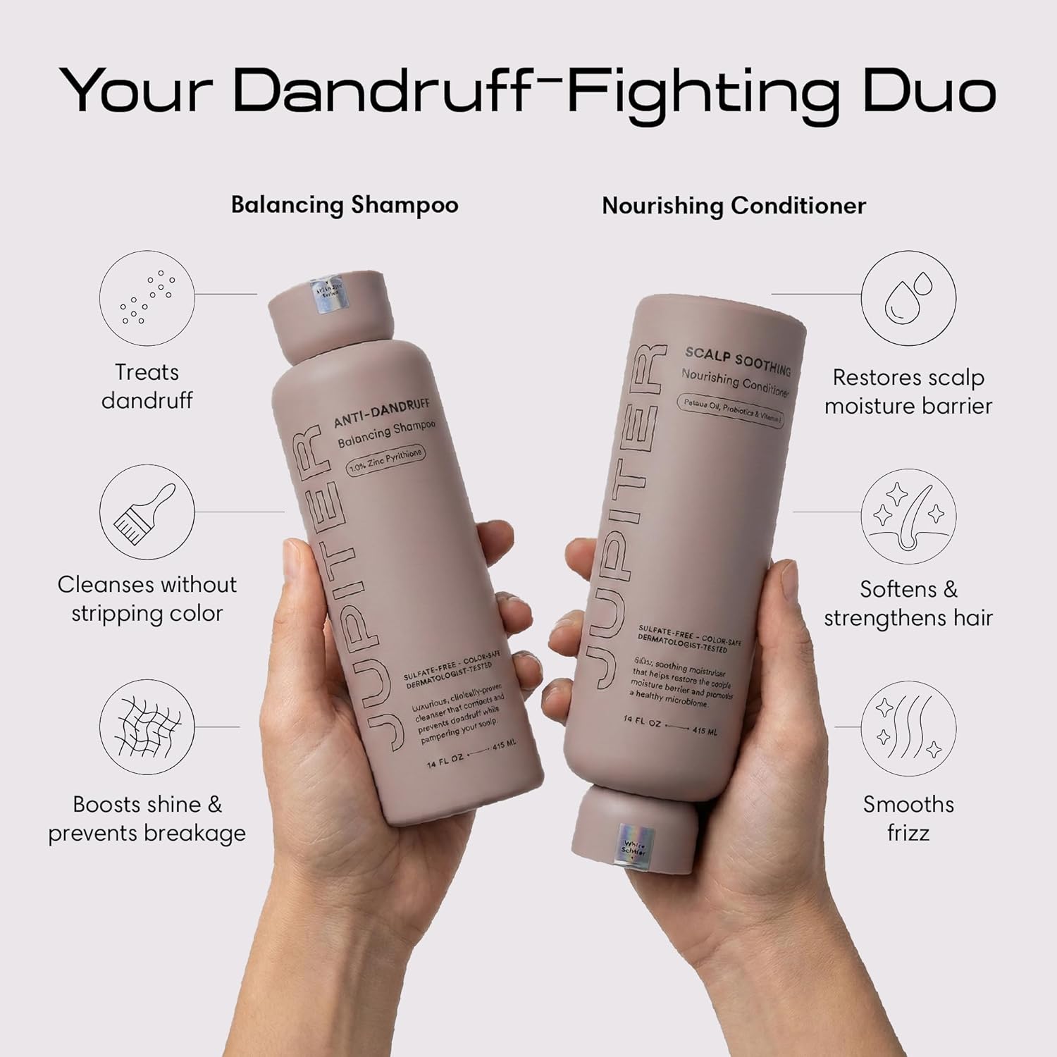 Jupiter Anti Dandruff Shampoo & Conditioner for Men & Women for Flaky, Itchy, Oily & Dry Scalp - Nourishes Scalp and Reduces Breakage & Flakes - Color-Safe, Sulfate-Free, Paraben-Free - Image 2