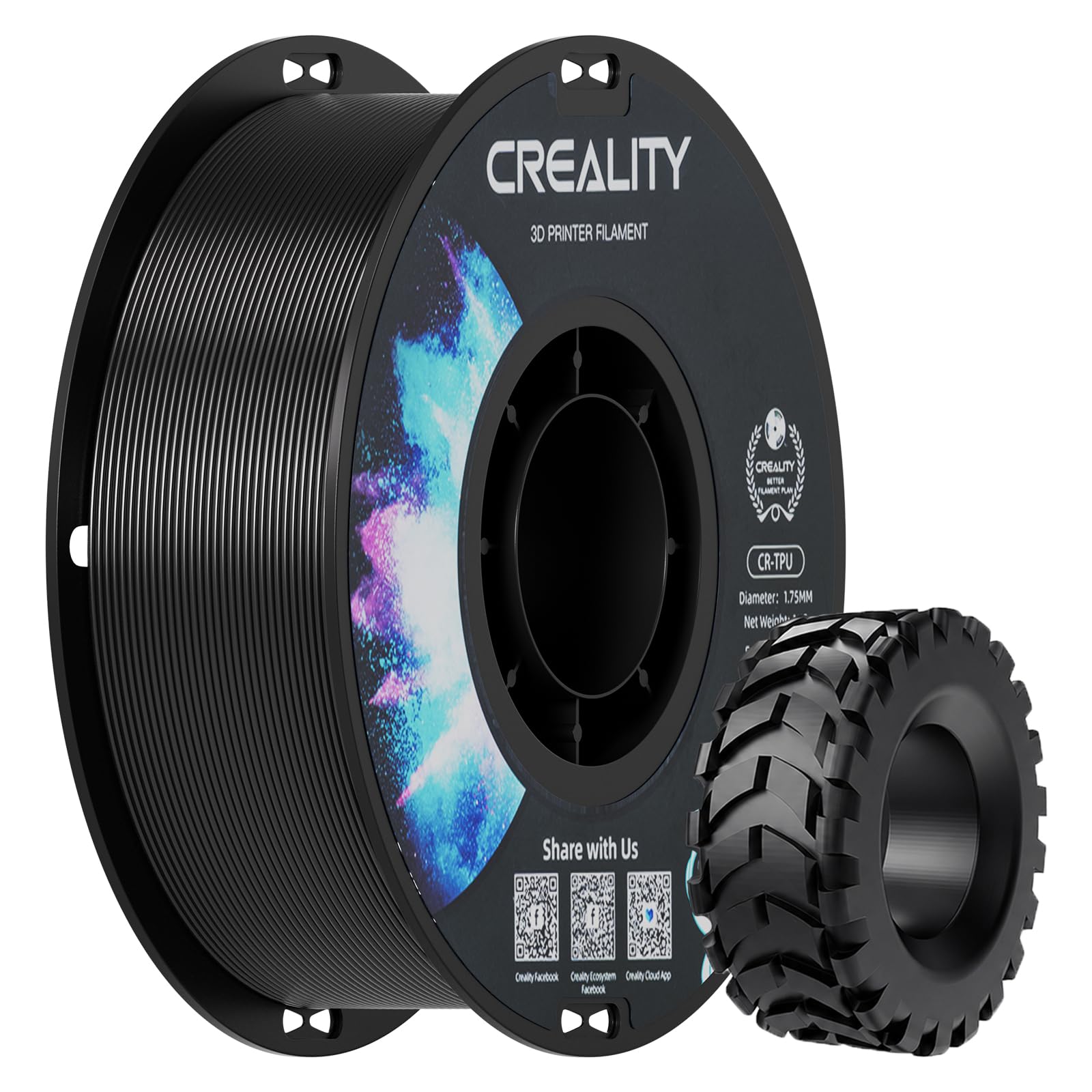 Creality TPU 95A Flexible 3D Printer Filament 1.75mm, 1kg Black