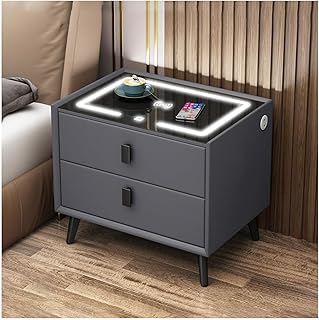 TAPIT Smart Nightstand Bedside Table with LED Lights Wireless Charging Station USB/Type-C Adjustable Night Stand Modern Bed Side Table for Bedroom Living Room Office (Dark Gray)