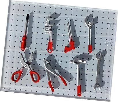 DYNWAVE 8 Pieces 1/64 Garage Tools Set with Pegboard for Architecture Model Mini 1/64 Scale Garage Accessories Auto Shop Repair Tools, Red