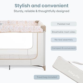 Dream On Me Zodiak Baby Playard, Breathable Mesh Sides, Soft Comfortable Mattress, Quick & Easy to Fold with Travel Carry Bag, Compact Space Saving Design - Beige