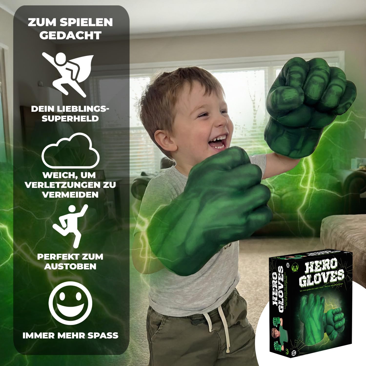 Hulk Riesen-Boxhandschuhe | Superheld | Kinderspielzeug | Schaumstoff-Faust mit Riemen | Ungewöhnliches Geschenk | Cosplay | Spiele | Halloween | Verkleidung | Kostüm | 100% Spaß | OriginalCup®