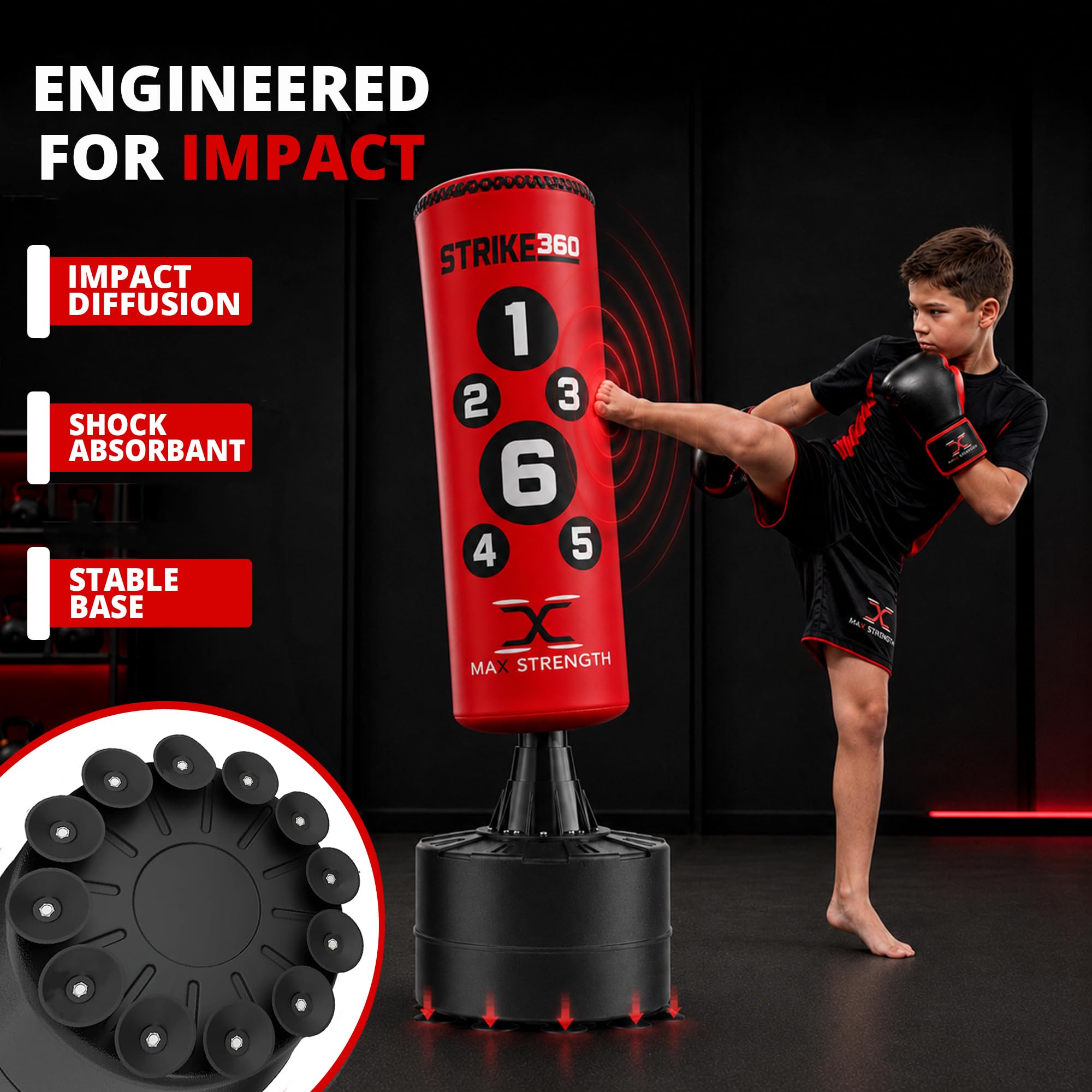 MAXSTRENGTH - Sacco da boxe da 1,5 m, con base stabile e resistente e riempita con acqua, perfetto sparring per MMA fitness, boxe, allenamento in palestra, arti marziali, sacco da boxe per bambini