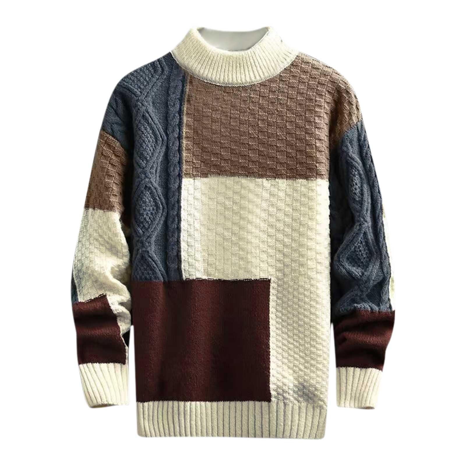 Men's Trend Sweater Casual Patchwork Color Knit Sweater Retro College Style Cardigan Sweater Warm Comfort Coats