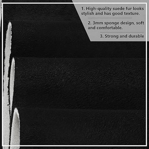Miniatura 3 de Tatuo Tela de gamuza negra con respaldo de espuma, 48 pulgadas de ancho x 60 pulgadas de largo, material de repuesto interior negro para automóvil,