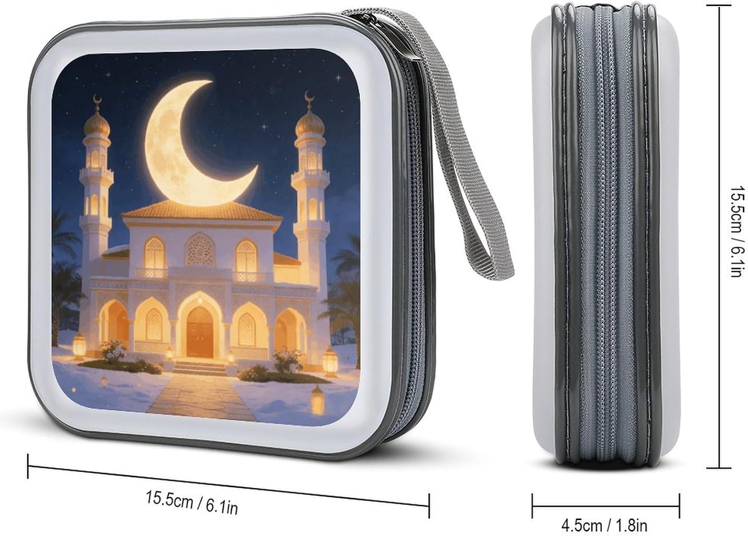 Ramadan House Moon DVD Case, 40 Capacity CD Case Holder with Zippers, Portable CD Holder Hard Plastic Disc Cases Personalized DVD Wallet Organizer for Car Home Travel image 2
