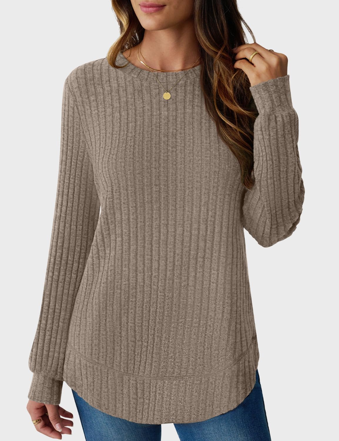 JUSTFASHIONNOW Womens Long Sleeve Shirts Trendy Sweaters Lightweight 2025 Casual Crewneck Fall Tunic Tops Loose Fit Dressy - Image 3