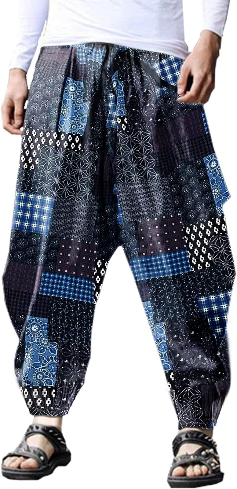- Men's Harem Pants Loose Stretchy Waist Casual Hippie Trousers