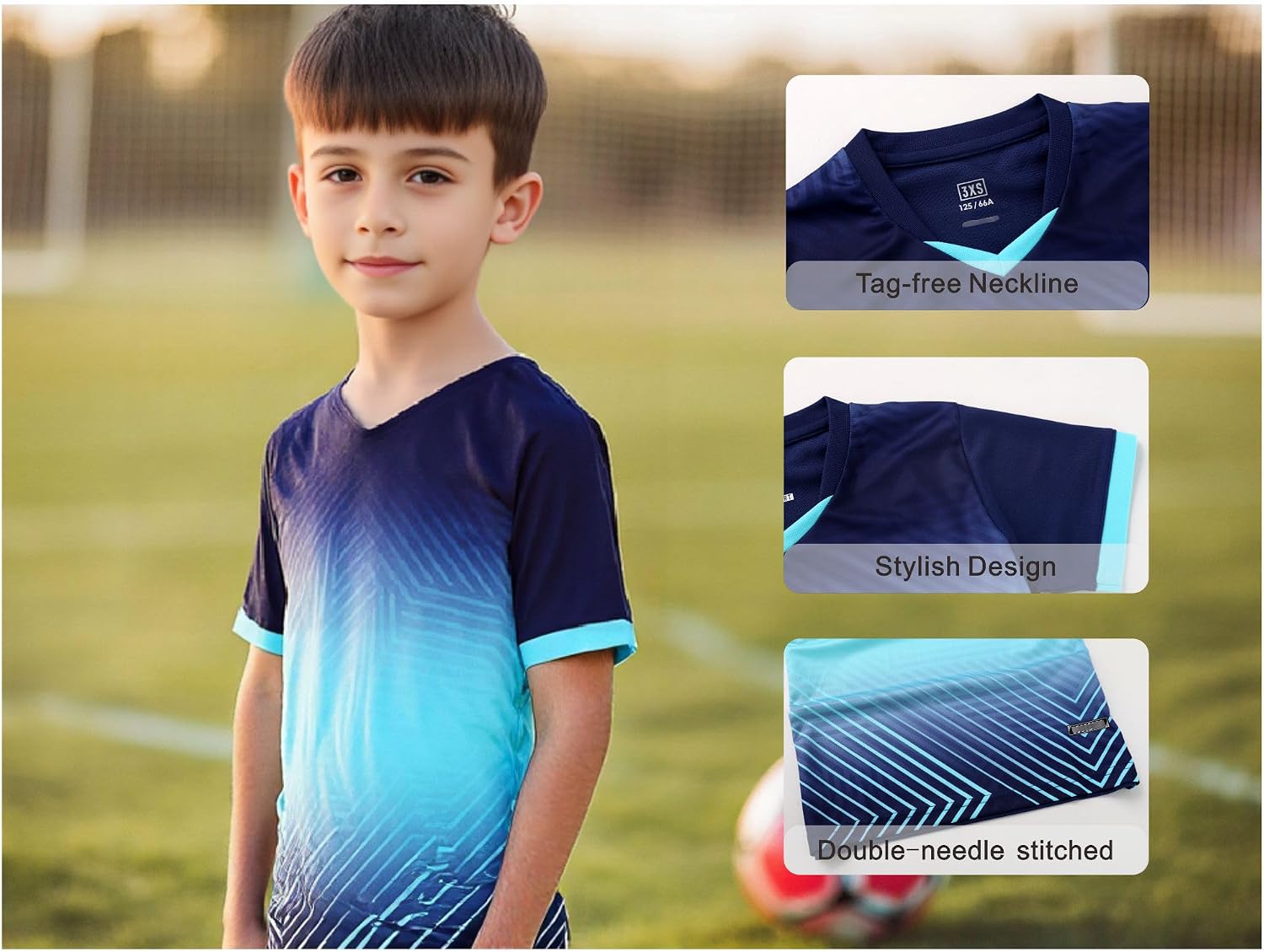 Hiheart Boys 2 Pack Soccer Jersey and Shorts Futsal Knit Set Football Training Uniform