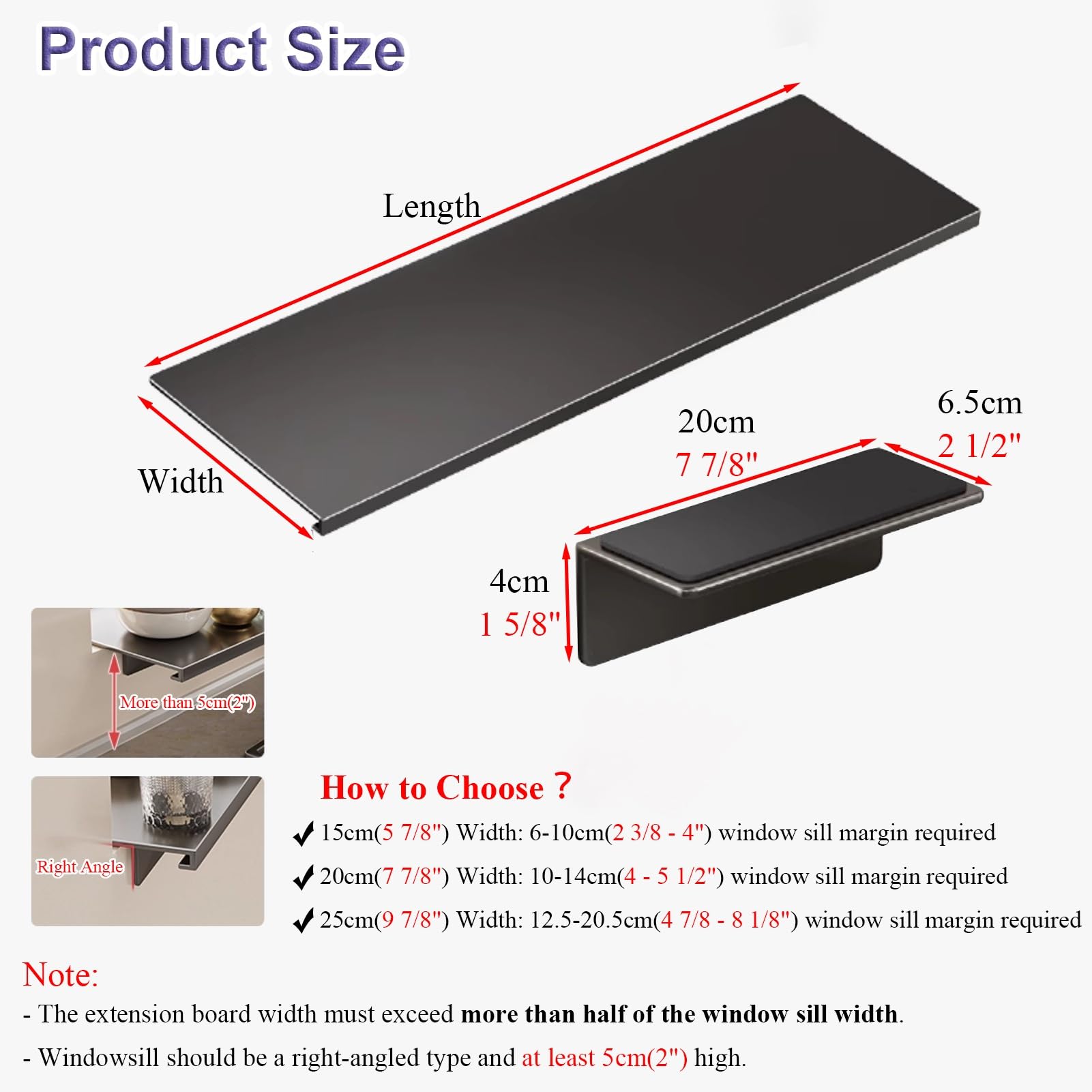 Mensola per Davanzale Finestra Estensione Multifunzionale per Davanzale/Piano di Lavoro, Trespolo per Gatti Regolabile, Mensola per Piante per Davanzale(White,L x W-60x15cm(23 5/8 x 5 7/8"))