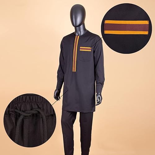 Miniatura 3 de Hombres africanos Ropa Dashiki Abrigos+Ankara Pantalones Conjunto de Ropa Attire Bazin Riche Outfit Chándal Outwear