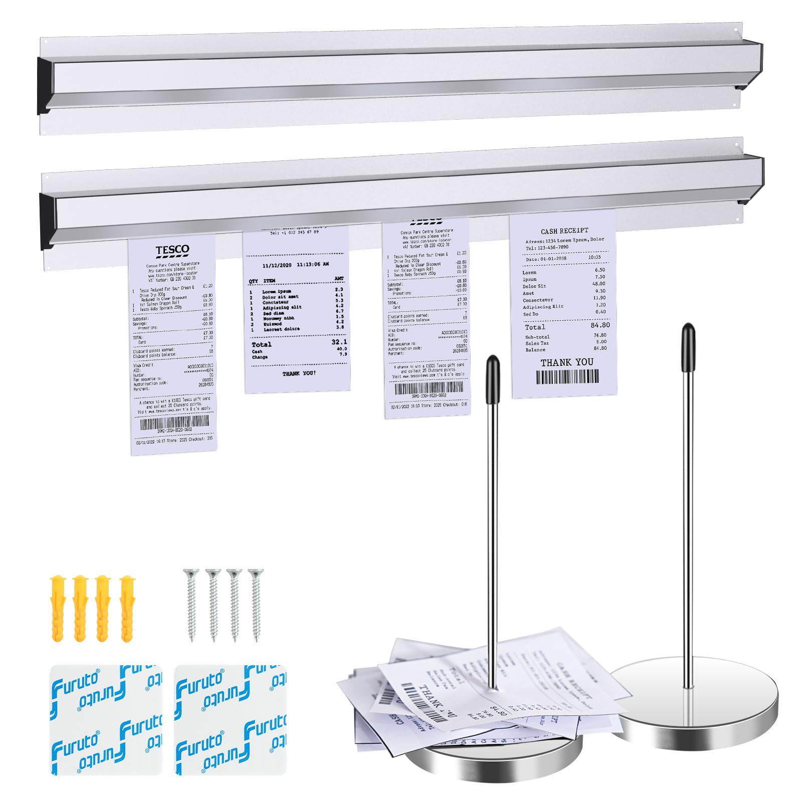 Cjgyz 2 Pieces of 17-inch Aluminum Sliding Restaurant Order Ticket Clip Rails, with 2 Receipt Ticket Clip pins, Suitable for Restaurant, café, Kitchen