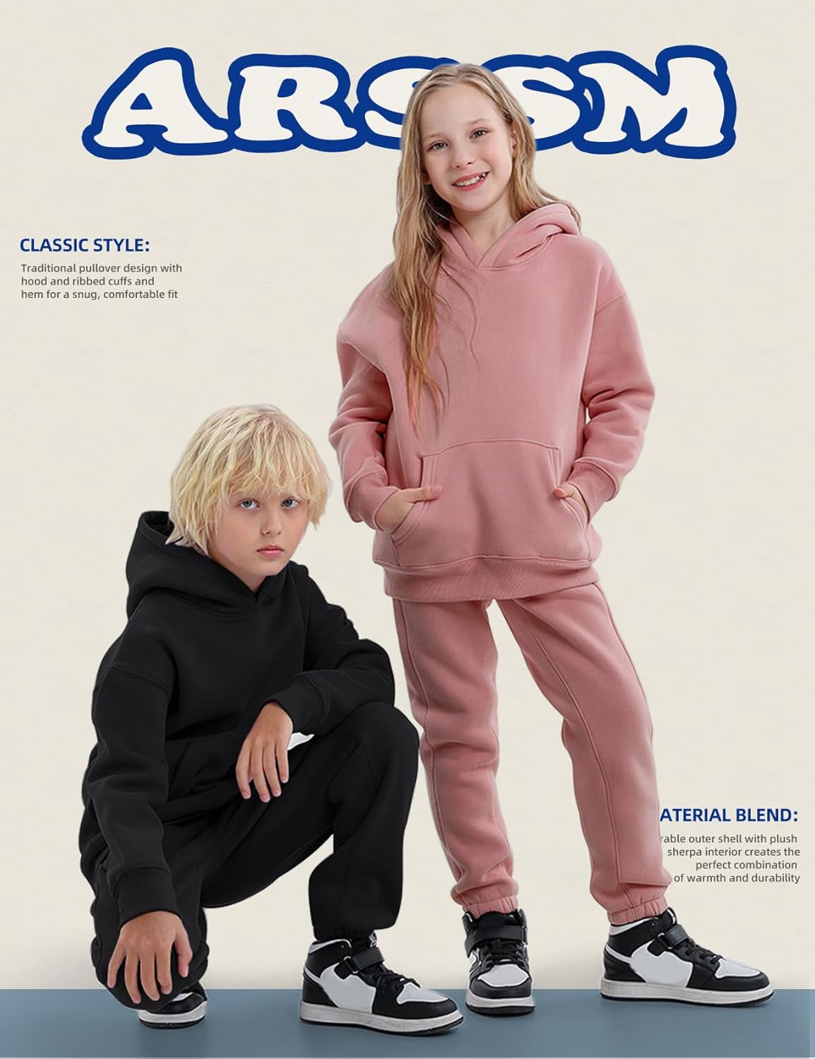 Arssm Girls Boys Sweatsuits Fleece 2 Piece Outfits Pants Set Hoodie and Sweatpant Set Kids Athletic Fleece Tracksuits - Image 3