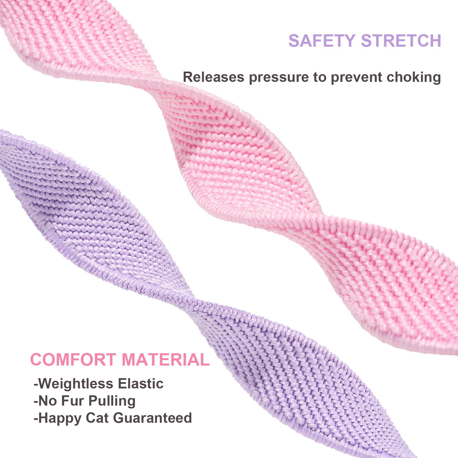 Petiry Elastic Cat Collar with Bell, Non-Breakaway Safety Quick Release, 2-Pack (Light Pink + Light Purple) - Image 4