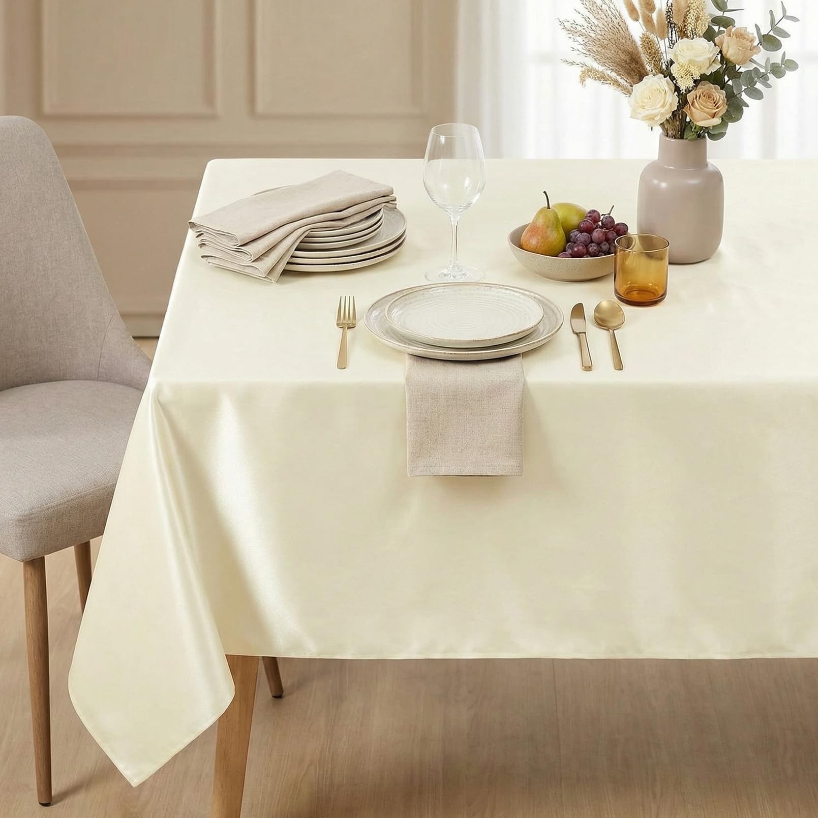 Ausurme Cream 1 Pack Rectangular Wipeable Tablecloth, 57 X 78 Inch,