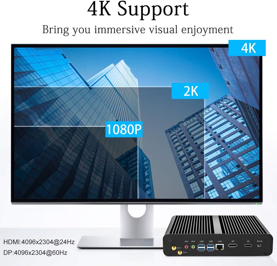 msecore Fanless Mini PC, Desktop Computer with Core i7-8565U, 16G DDR4 RAM, 512G NVME SSD, 4K, 1*HDMI, 1*DP, VESA, Windows 11 Pro