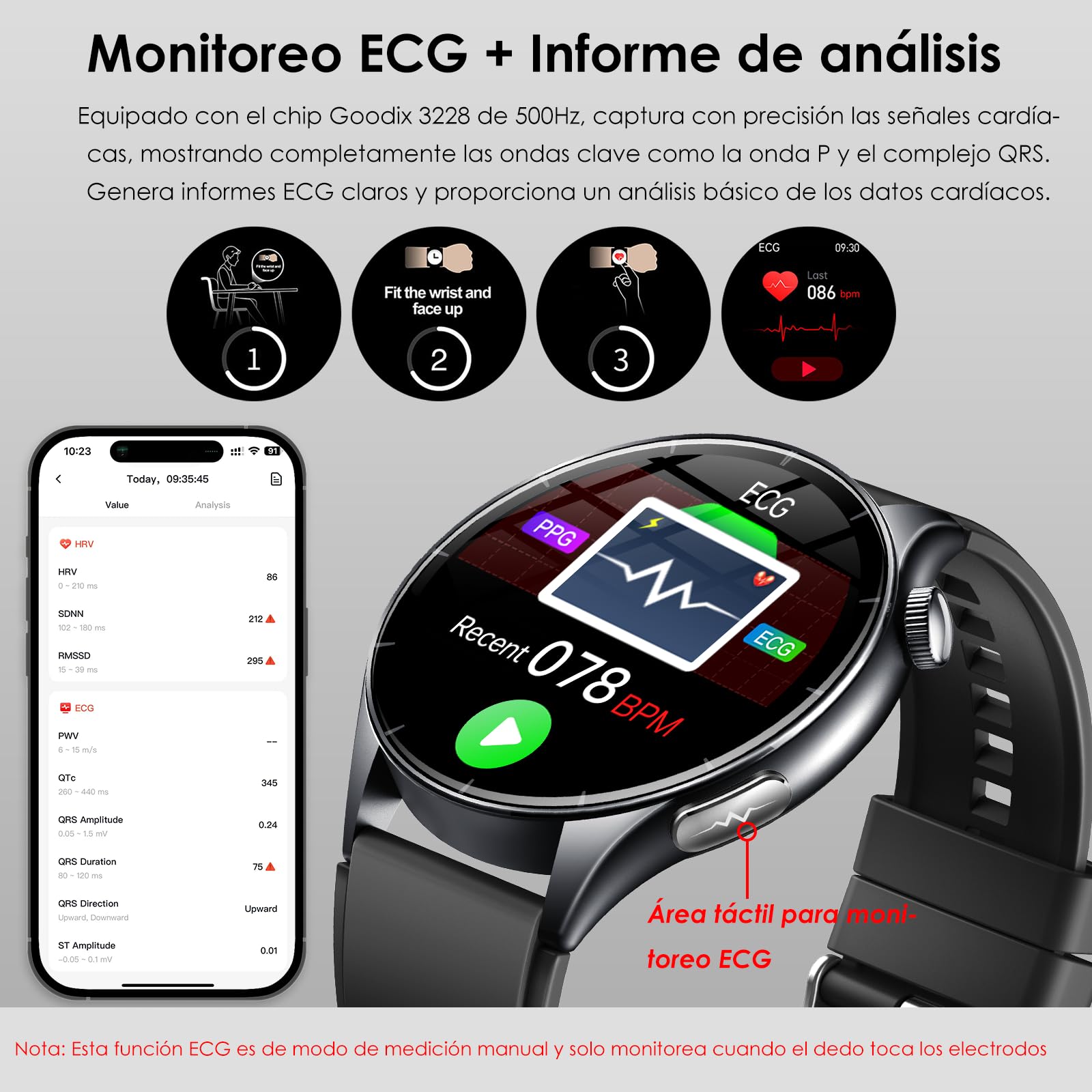 2026 Reloj Inteligente con ECG Presion Arterial 24H Pulsómetro,Hombre Mujer | Reloj Salud Pantalla AMOLED 1,56", Composición Corporal/HRV/Sueño/SpO2/Temperatura Corporal/IMC/30sMini Chequeo/Lámpara LED