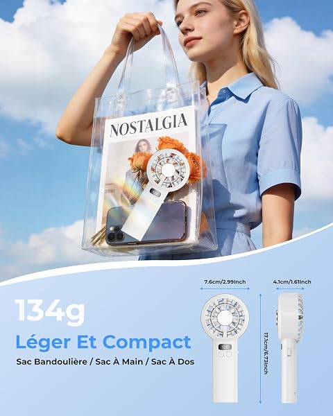 Ventilateur Portable à Main - 3000mAh Mini Ventilateur de Table USB,1-120 Vitesses,Jusqu'à 7h,Petit Ventilateurs Rechargeable,Écran LED,Compact Léger,Fan Sans Fil pour Intérieur Extérieur Voyage - 5