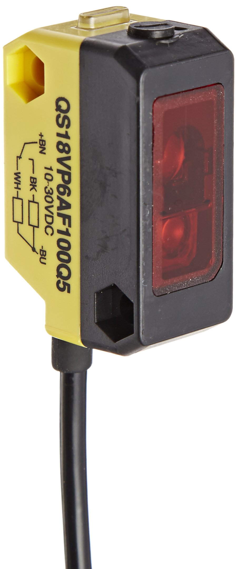 Banner QS18VP6AF100Q5 World Bean Adjustable Field Sensor, Visible Red LED, 4-pin European Style QD, PNP Output Type, 100mm Range, 4 Pins