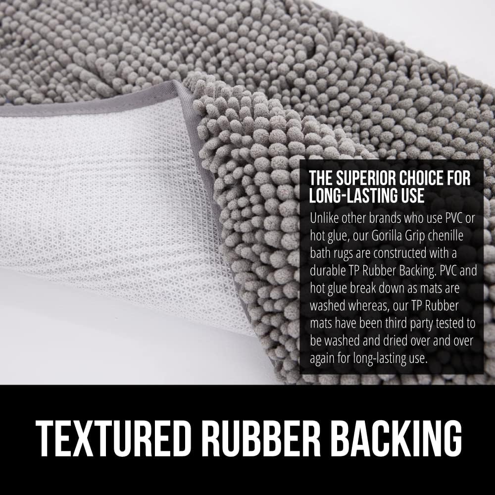 Gorilla Grip Chenille Bath and Waffle Shower Curtain, Bathroom Size 60x24, Machine Washable, Waffle Shower Curtain Size 72x72, Thick Weighted Fabric, Both in Gray, 2 Item Bundle