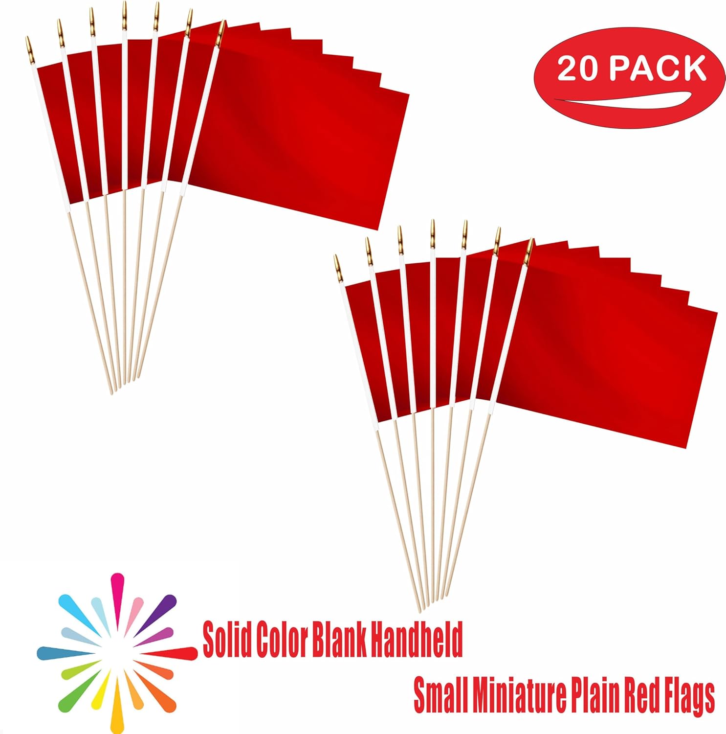 20 Pack Red Mini Wood Stick Sublimation Flag Set,5x8 Inch Solid Color Blank Hand Held Small Miniature Plain Flags for DIY Graffiti,School,Kids Birthday,Grand Opening Decorations - Image 4