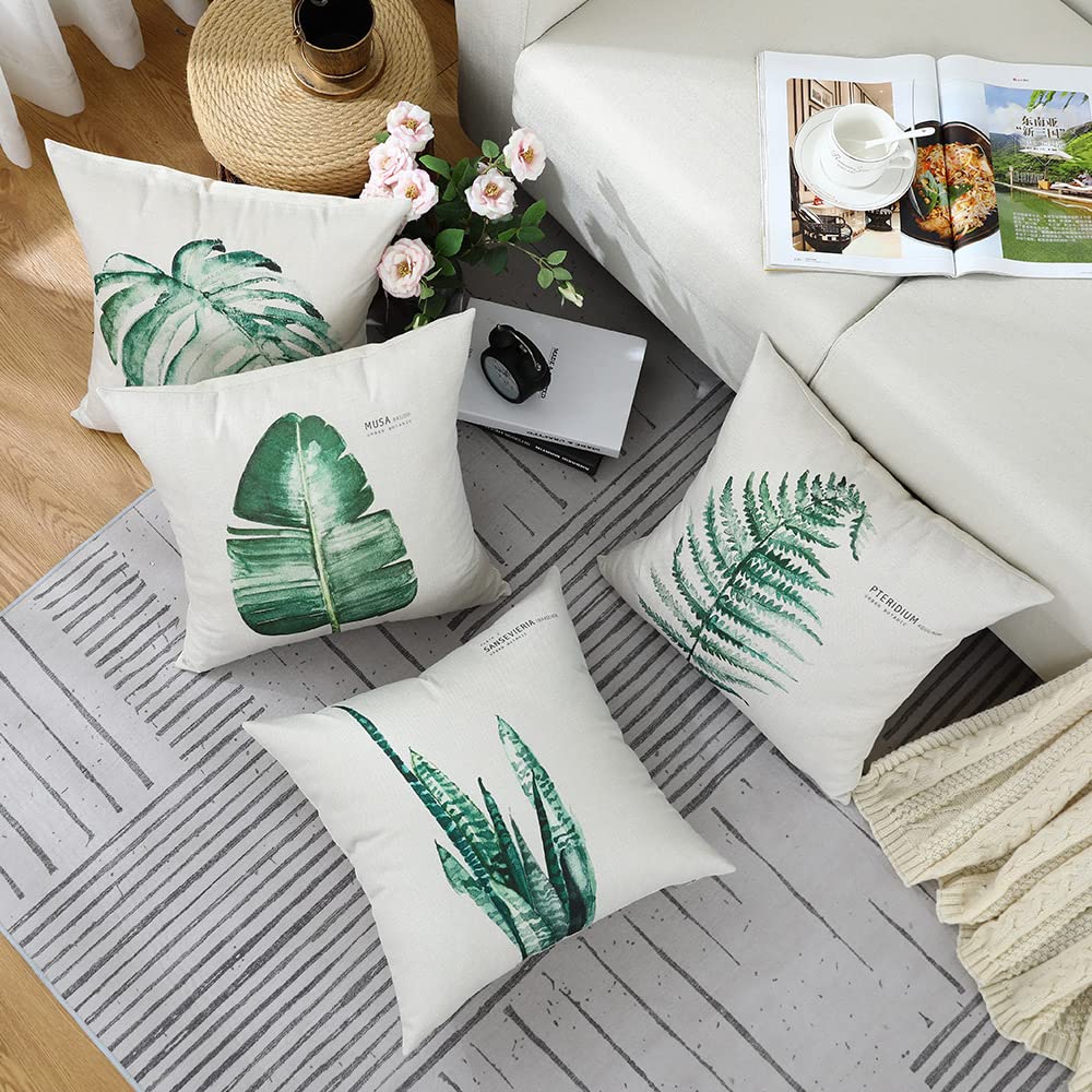 Kissenbezug 45x45 4er Set Outdoor Kissen Wetterfest Leinen, Boho Deko für Deko Wohnzimmer, Garten, Balkon