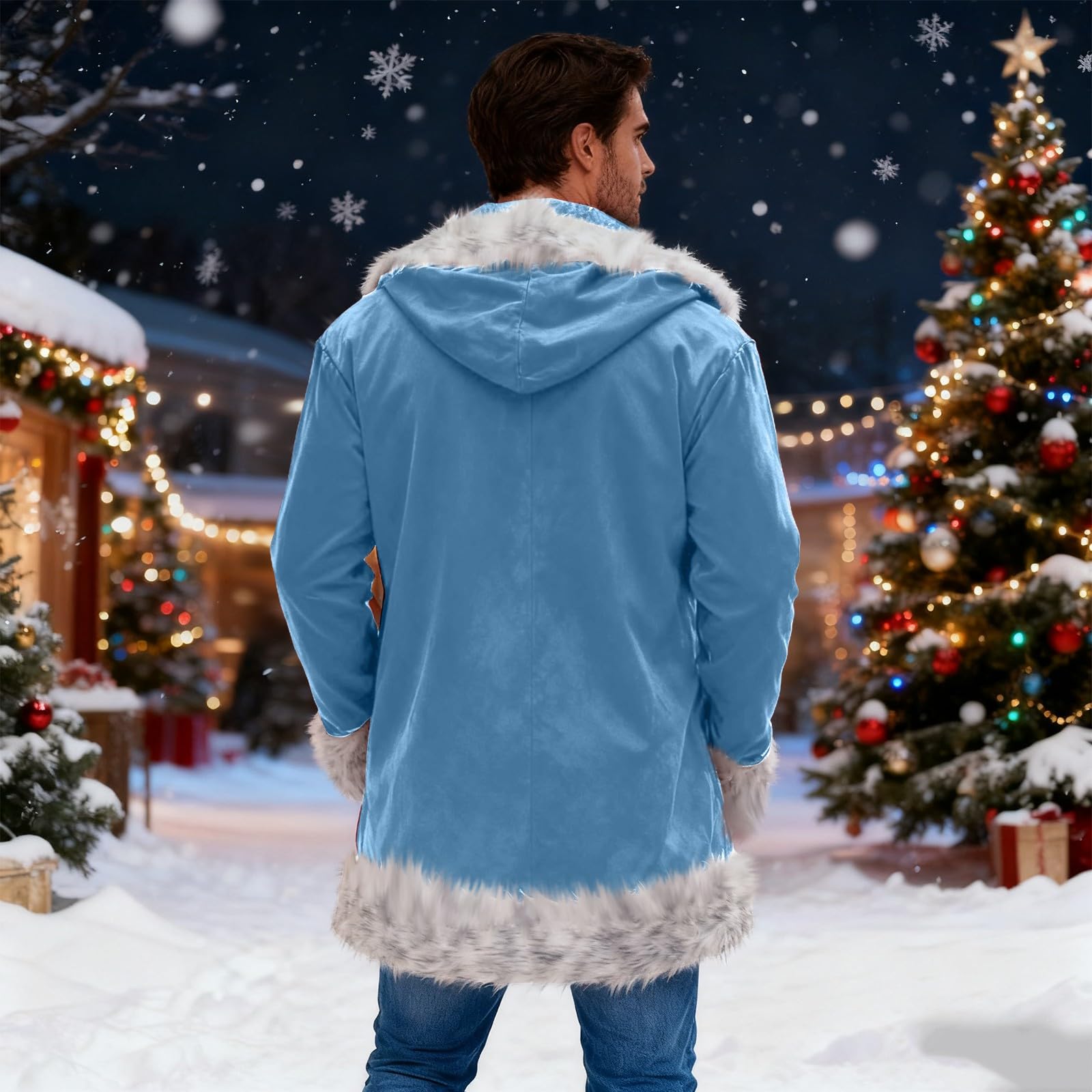 Bluzy dla mężczyzn pluszowy kardigan z kapturem świąteczny sweter 2025 męskie kurtki polarowe płaszcz z długim rękawem moda luźny krój bluza z kapturem ciepły zimowy płaszcz z kapturem