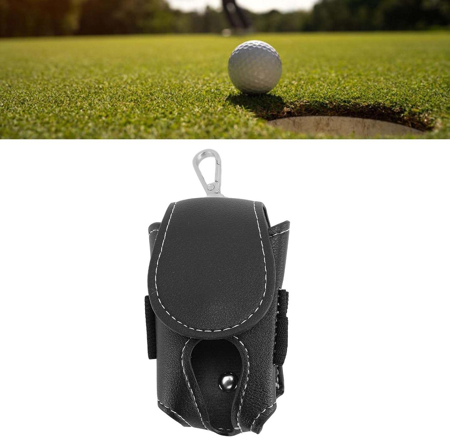 Club Ball Carry Pouch Waist Bag Handheld Golf Ball Water Storage PU Leather for Tee Accessories Multi Compartment Design (Black)