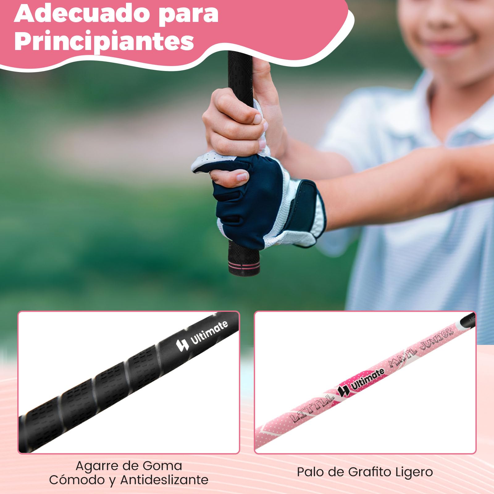 GYMAX Juego Completo de Palos de Golf para Niños de 11 a 13 Años, Incluye Bolsa de Golf, Funda para la Lluvia, Madera N.° 1, Híbrido N.° 5, Hierros N.° 7 N.° 9 N.° S, Putter