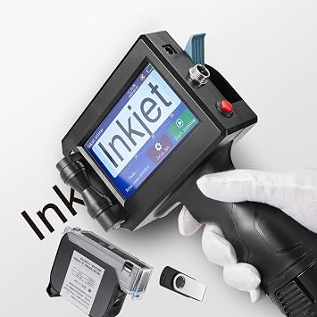Inkjet Handheld Printer with 4.3 Inch HD LED Touch Screen Portable Labeler for QR-Code Barcode Date Logo Batch Print on Card Bag Box Wood Glass Plastic with Black Ink Cartridge Pen ZHENFU-MEI ZF-M6