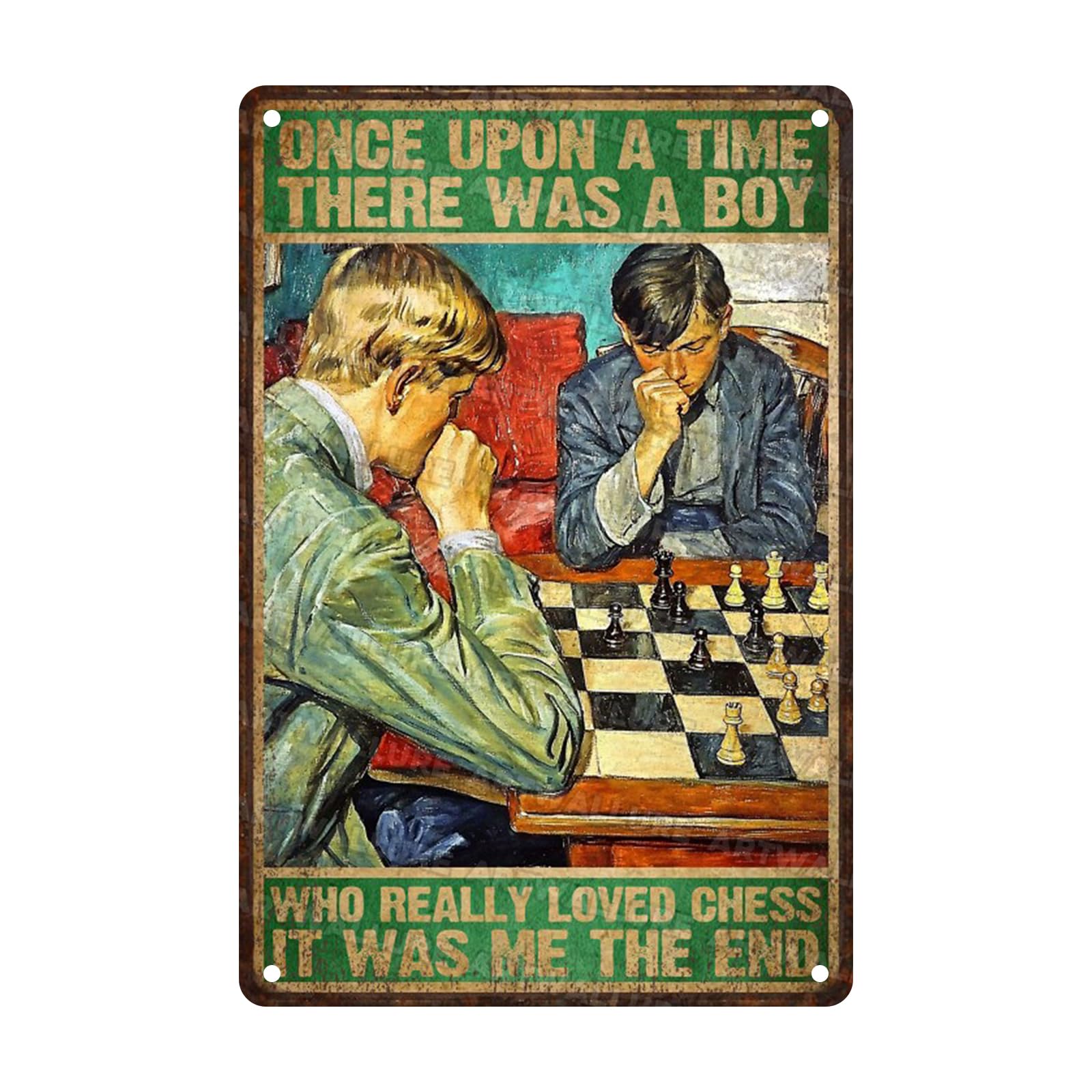 Chess Vintage Sign Once Upon A Time There was A Boy Who Really Loved Chess It was Me for Home Man Cave Bar Cafe Kitchen Wall Decor 8x12inch
