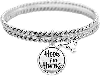 From the Heart Texas Longhorns Hook Em Horns Twist and Shout Silver Bracelet Jewelry, 7 5 inch