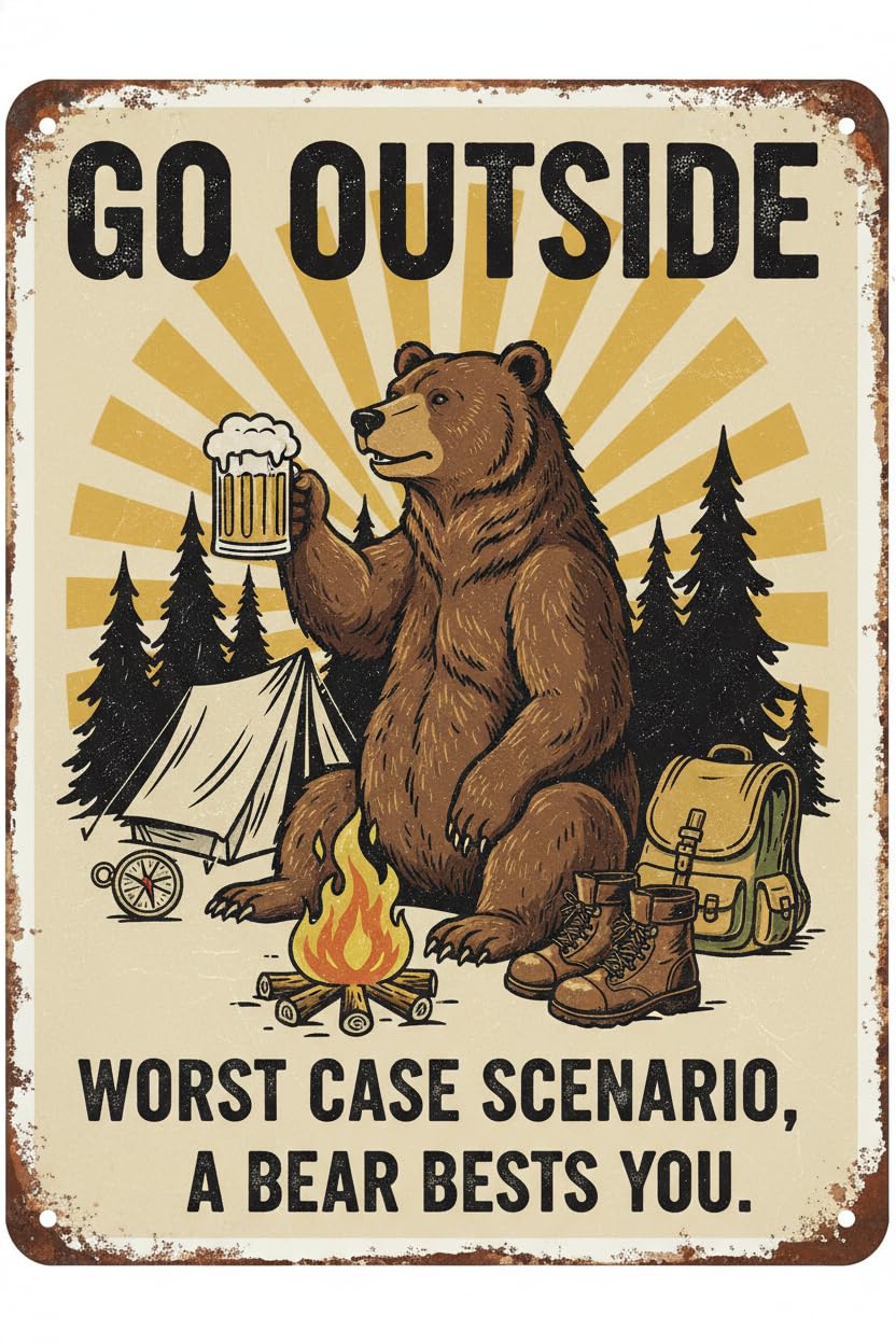Worst Case Scenario Bear Kills You Tin Sign, 8x12 Inch