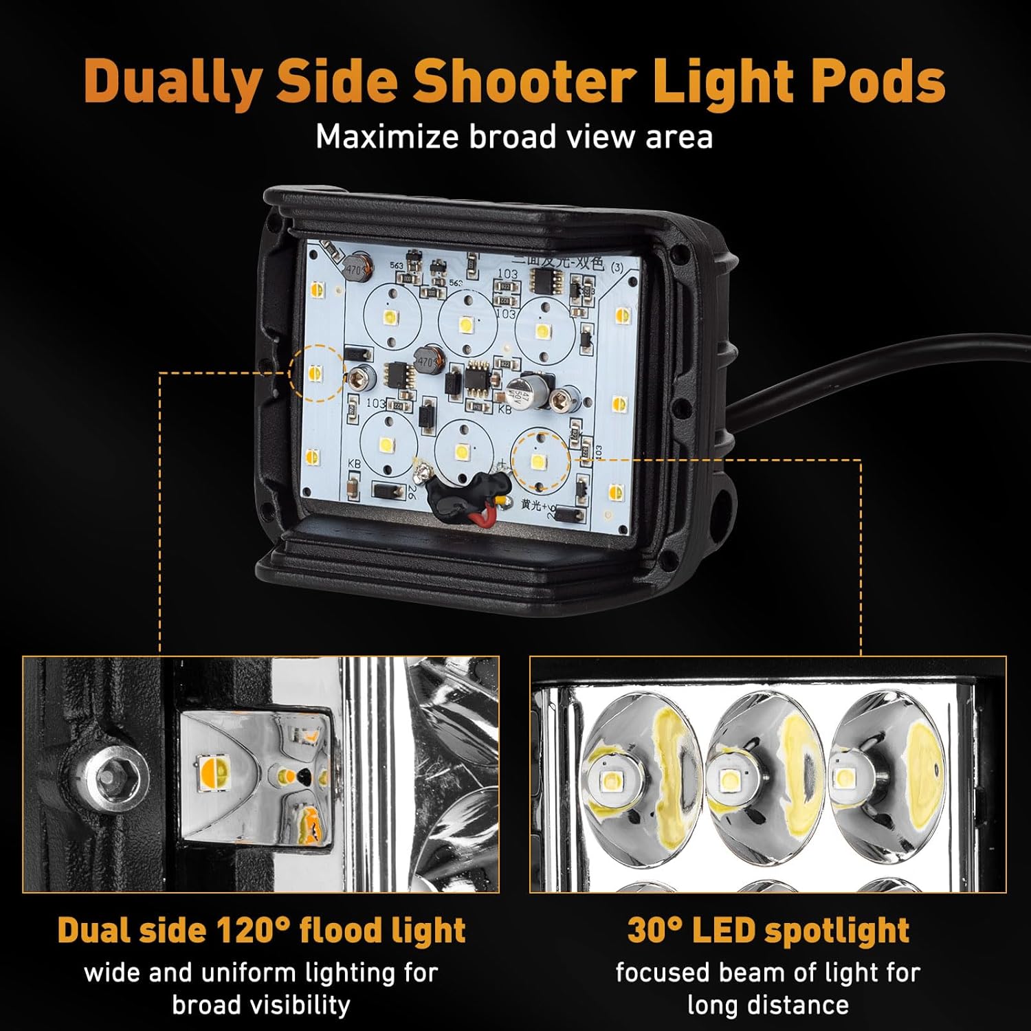 Led Strobe Lights, 4 Inch Side Shooter with White & Yellow Flash, 36W Led Pod Lights Dual Strobe Light Emergency Warning Work Lights Bar for Truck Jeep ATV SUV ATV 4x4 Boat