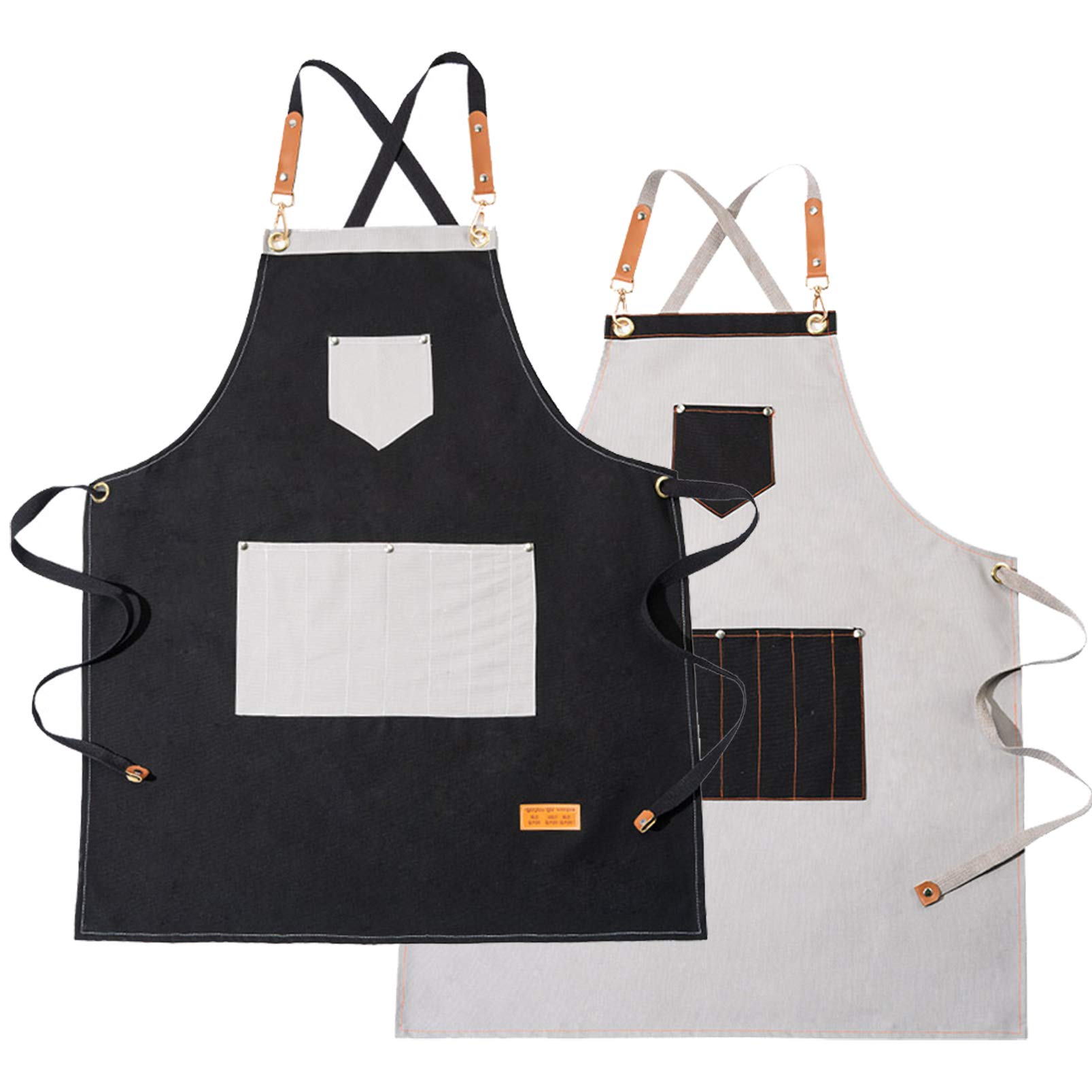 FMSBSC 2 Pack Work Apron Kitchen Chef Aprons, Apron with Pockets for Barista, Waitress, Cooking, BBQ, Barber Apron