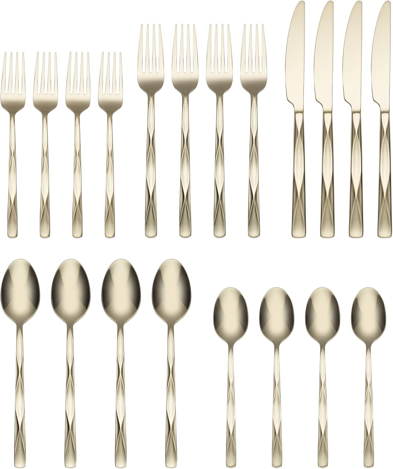 Cambridge 516420CKW12DS Ayden Champagne Mirror 20-Piece Flatware Set