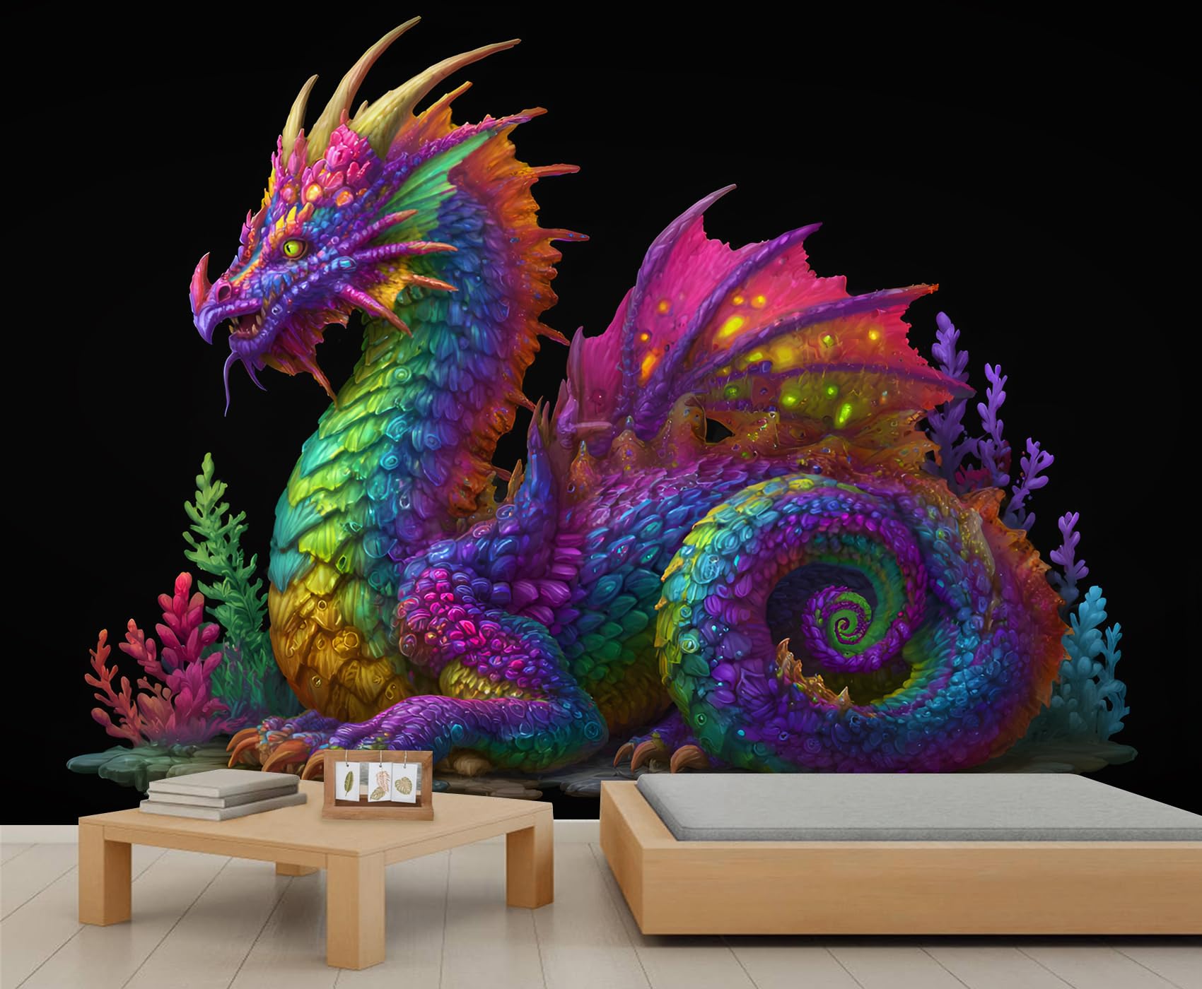 Colorful Dragon Mural Wallpaper Fantasy Dragon Wallpapers Animal Print Boys Wallpaper for Kids Bedroom Living Room Mural Poster 280 X 200 cm — image 1