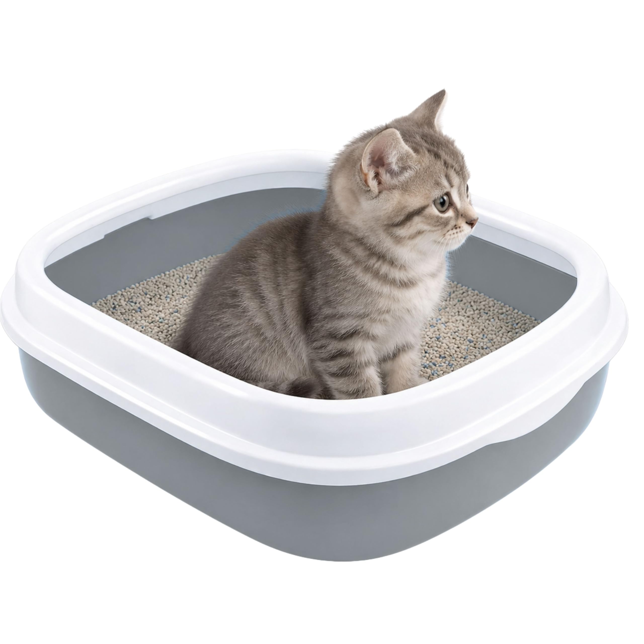 Cat Litter Tray with Rim & Scooper - (Grey, 46 x 38 x 13 cm) | Spacious Open Litter Box for Cats & Kittens | High Sides for Reduced Spills | Durable, Sturdy & Easy to Clean Toilet Tray-image-5