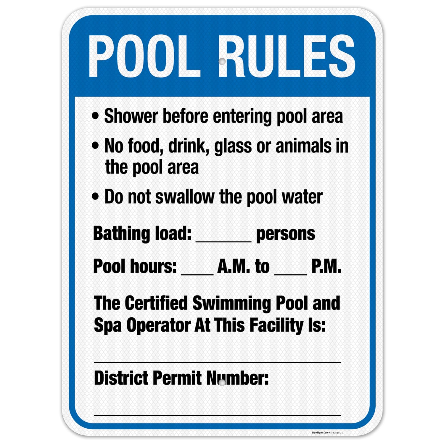 District of Columbia Pool Rules Sign, Complies with District of Columbia Pool Safety Code, (SI-62038) 18x24 Inches, 55 mil Thick HDPS (high Density polystyrene), Made in USA