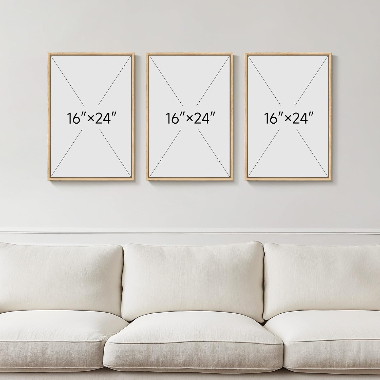 Framed Abstract Sage Green 3 Piece Wall Art for Living Room, Modern Neutral Waves Botanical Canvas Artwork for Walls, Minimalist Wabi Sabi Rustic Nature Print Wall Decor for Bedroom Office, 16x24 Inch