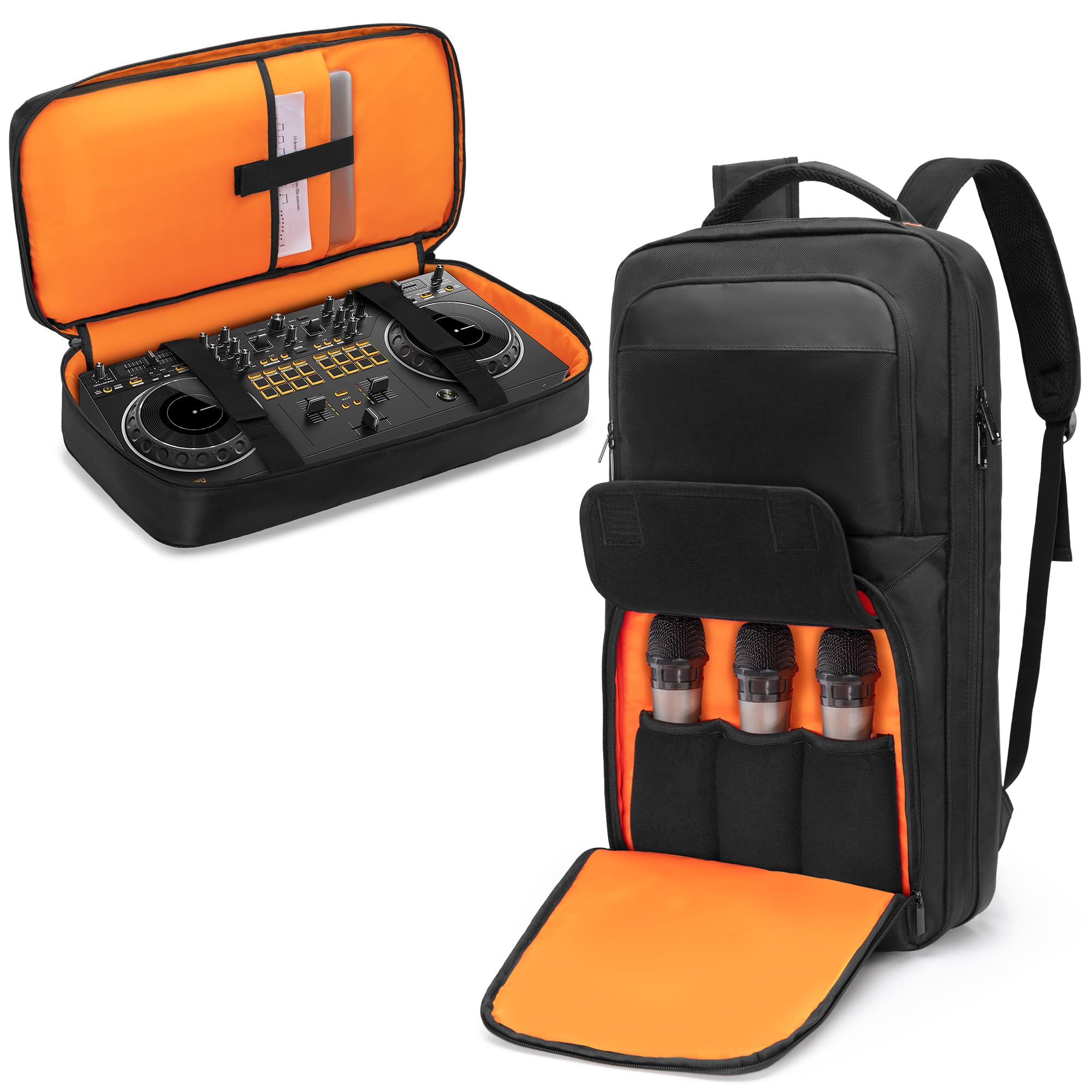 Rexmica Mochila Acolchada para Controladores DJ, Compatible con DDJ 400/DDJ-SB2/DDJ-SB3/DDJ-REV1/DDJ-FLX4, Bolsa con Compartimento para Portátil para Equipos de DJ, Mezcladoras de DJ y Cables