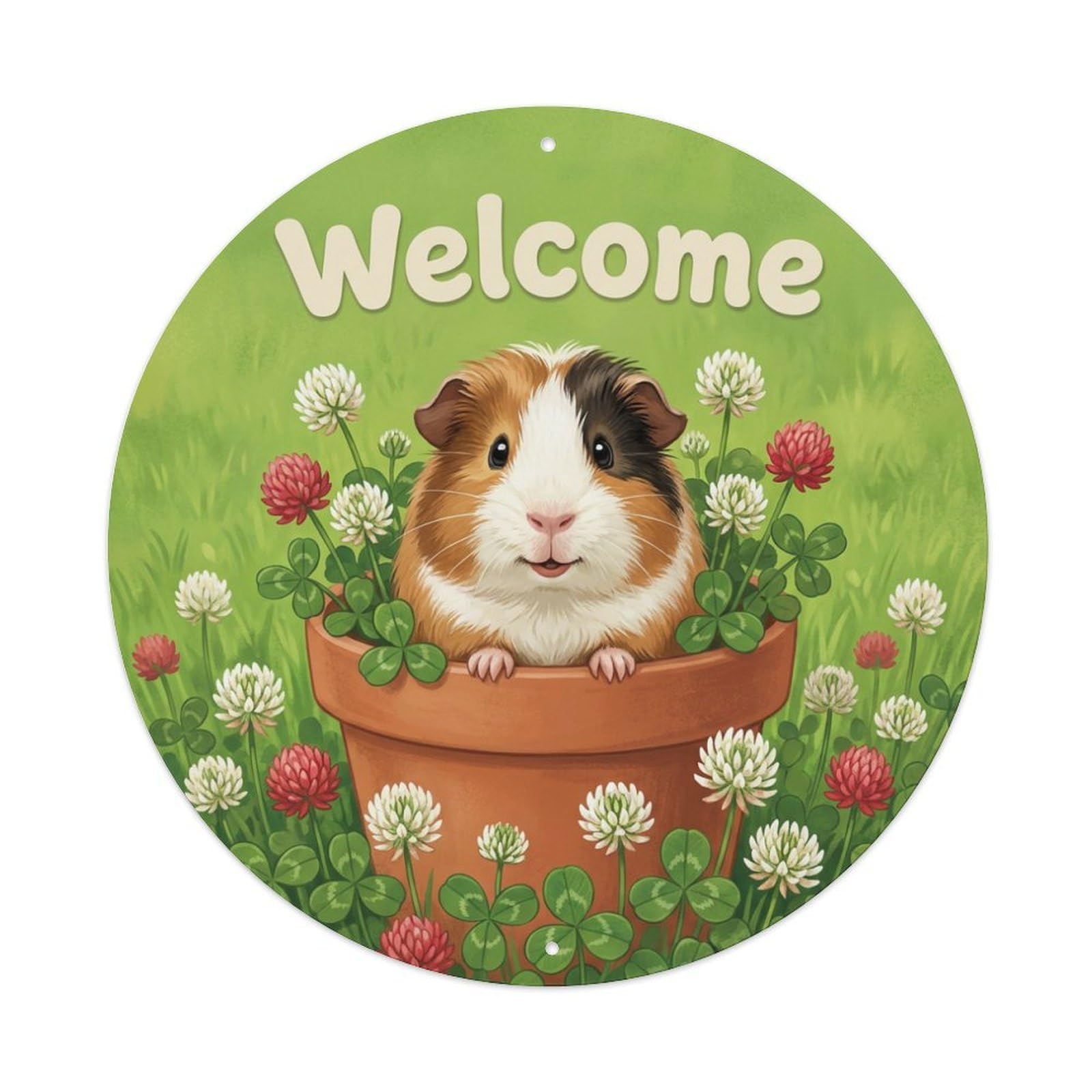 Welcome Guinea Pig Clover Metal Tin Sign
