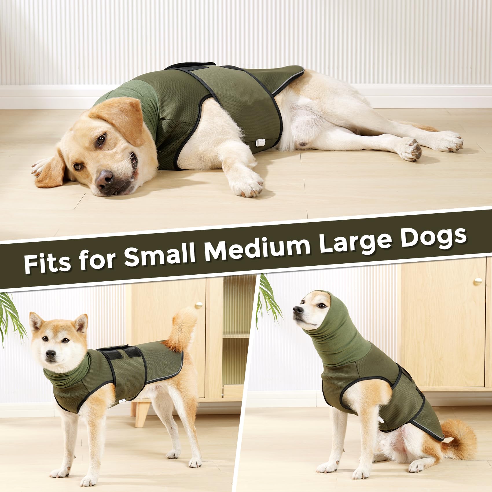Dotoner giacca ansiolitica per cani,2-in-1cappotto calmante per cani con strisce riflessive e Cuffia con Orecchie per il Rumore,copertura ventre del mantello Anti-Ansia,Soccorso per lo Stress